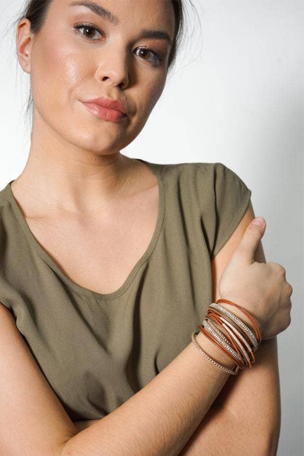 Leather Crystal Double Wrap Bracelet