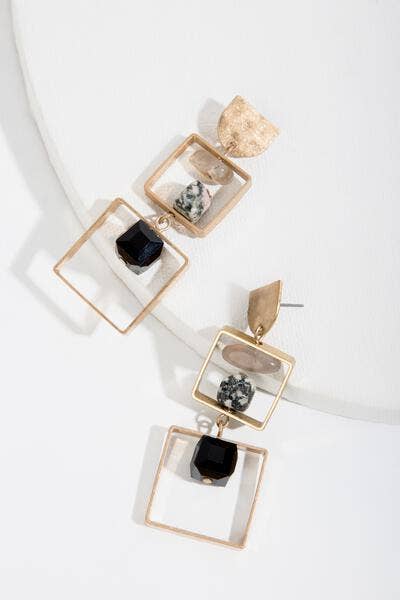 Bead And Stone Square Dangle Earrings