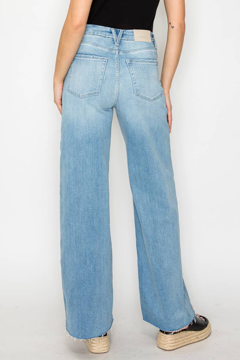 Front Seam Cuffed Wide Leg Jeans