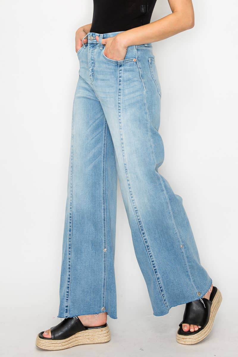 Front Seam Cuffed Wide Leg Jeans