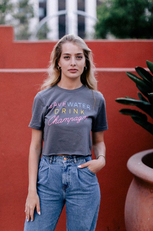 Save Water Drink Champagne Cropped Tee
