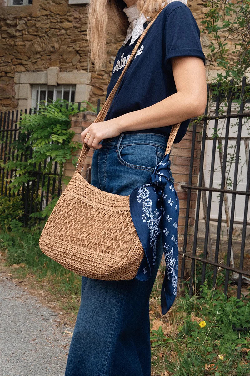 Woven Pom Pom Handbag