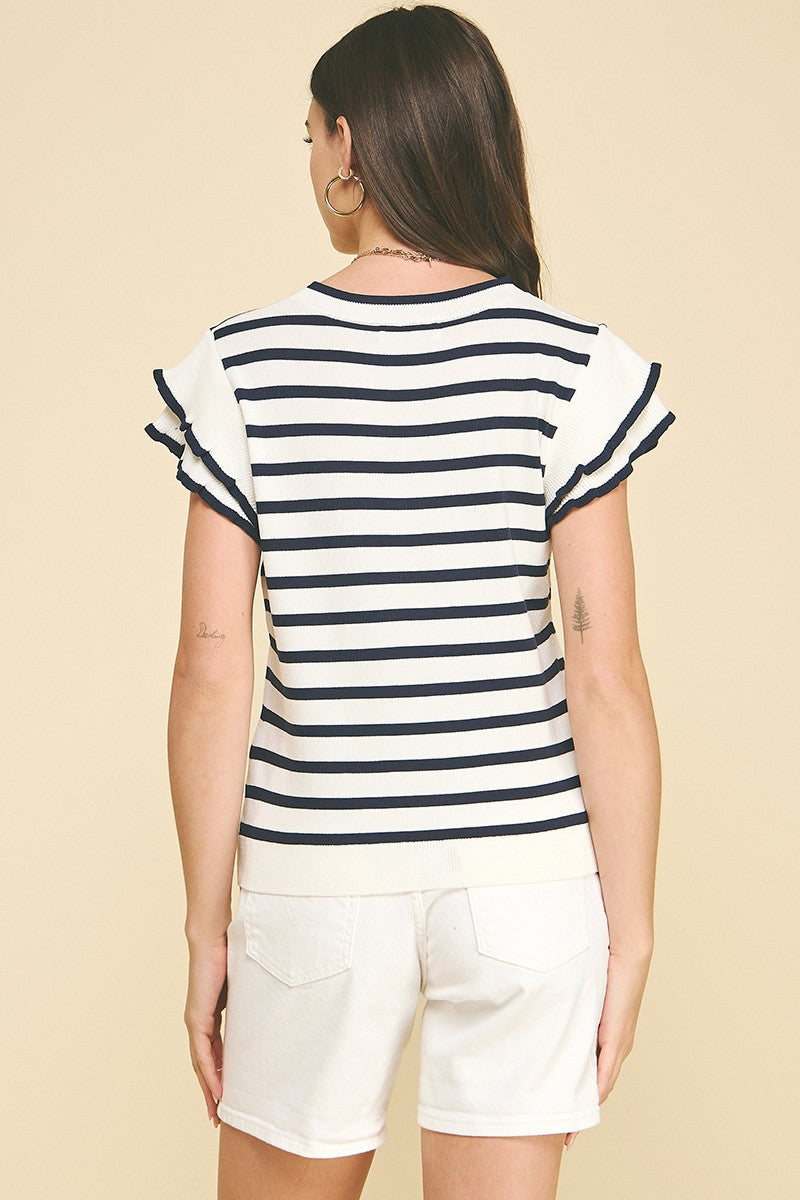 Stripe Ruffled Sleeve Top