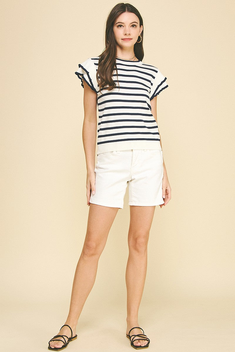 Stripe Ruffled Sleeve Top