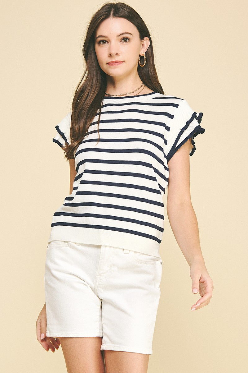 Stripe Ruffled Sleeve Top