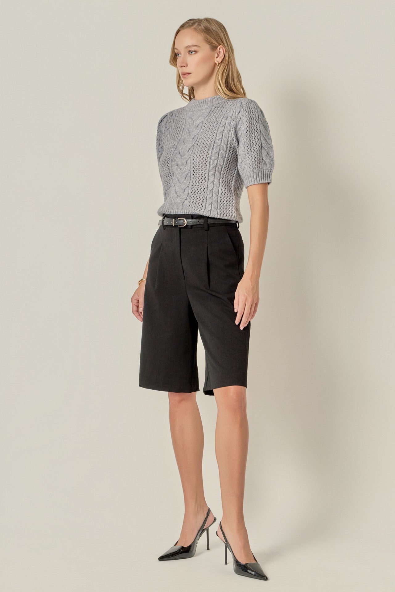 Cable Knit Short Sleeve Sweater