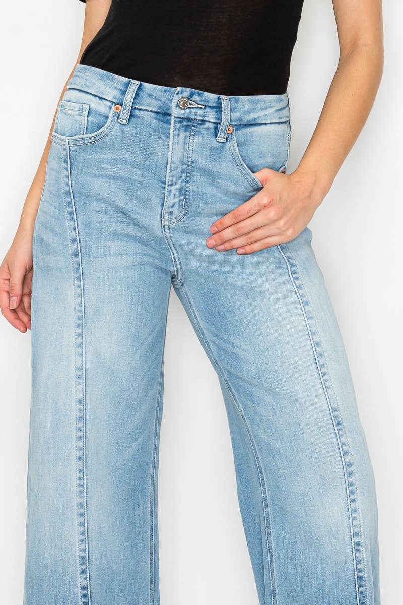 Front Seam Cuffed Wide Leg Jeans