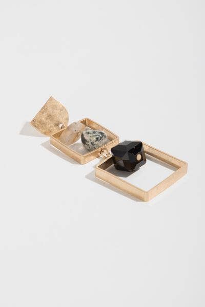 Bead And Stone Square Dangle Earrings