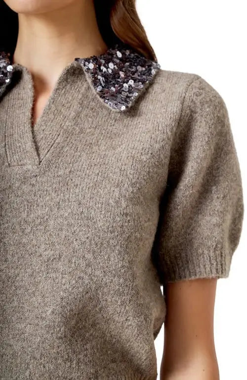 Sequin Collar SS Sweater