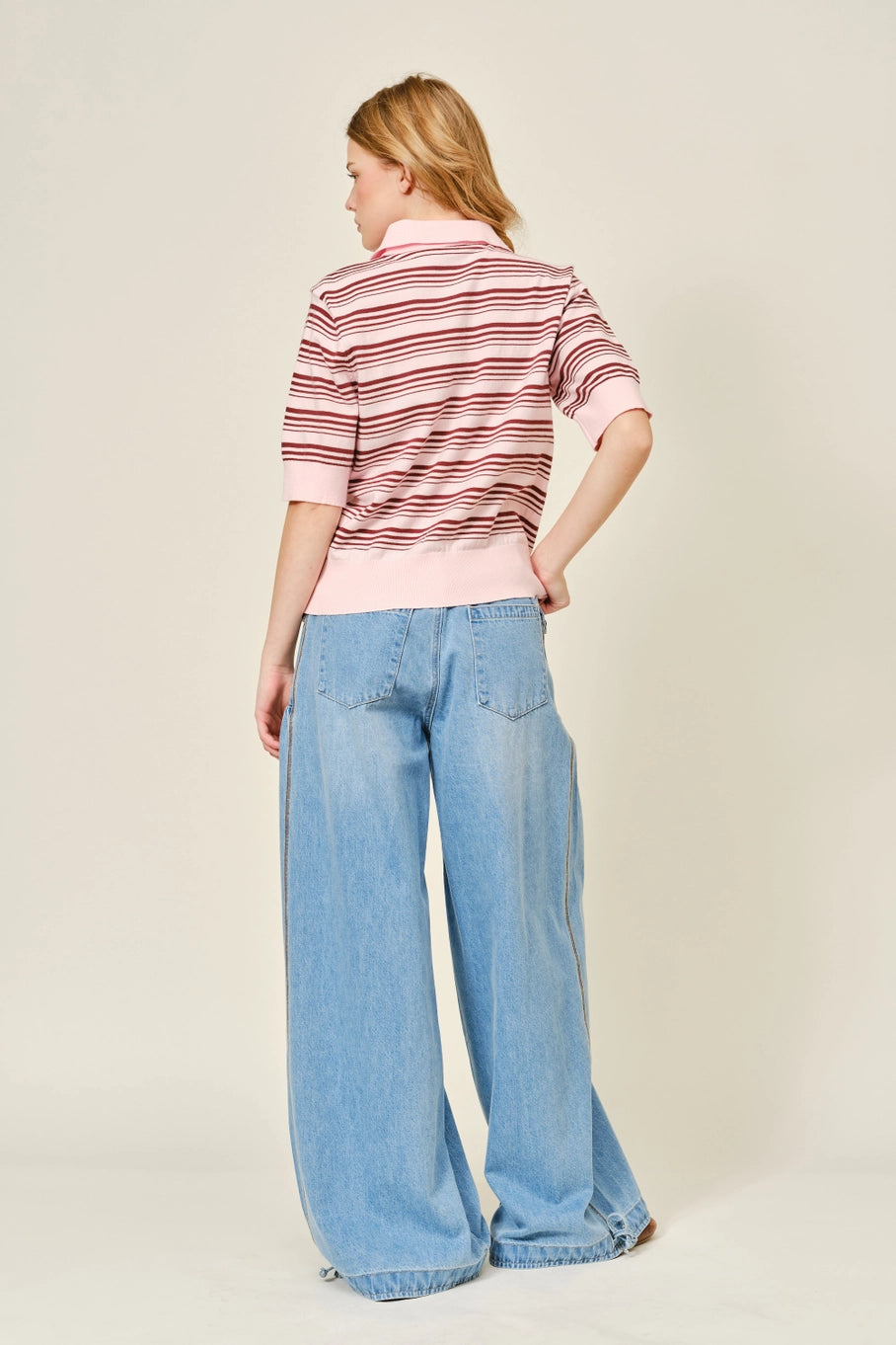 Soft Striped Short Sleeve Sweater Top