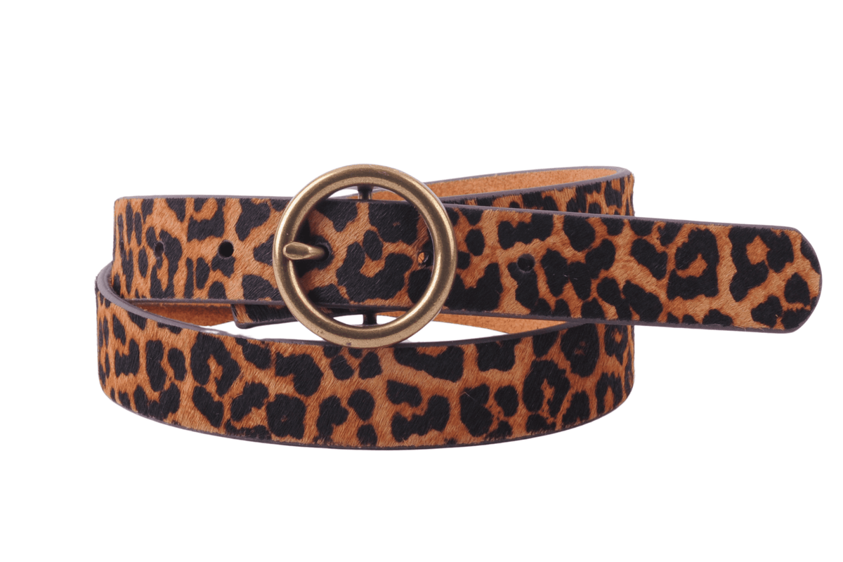 Brass-Toned Circle Buckle Suede Belt