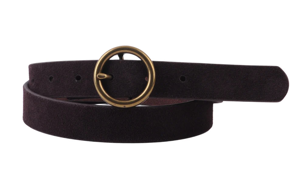 Brass-Toned Circle Buckle Leather Belt