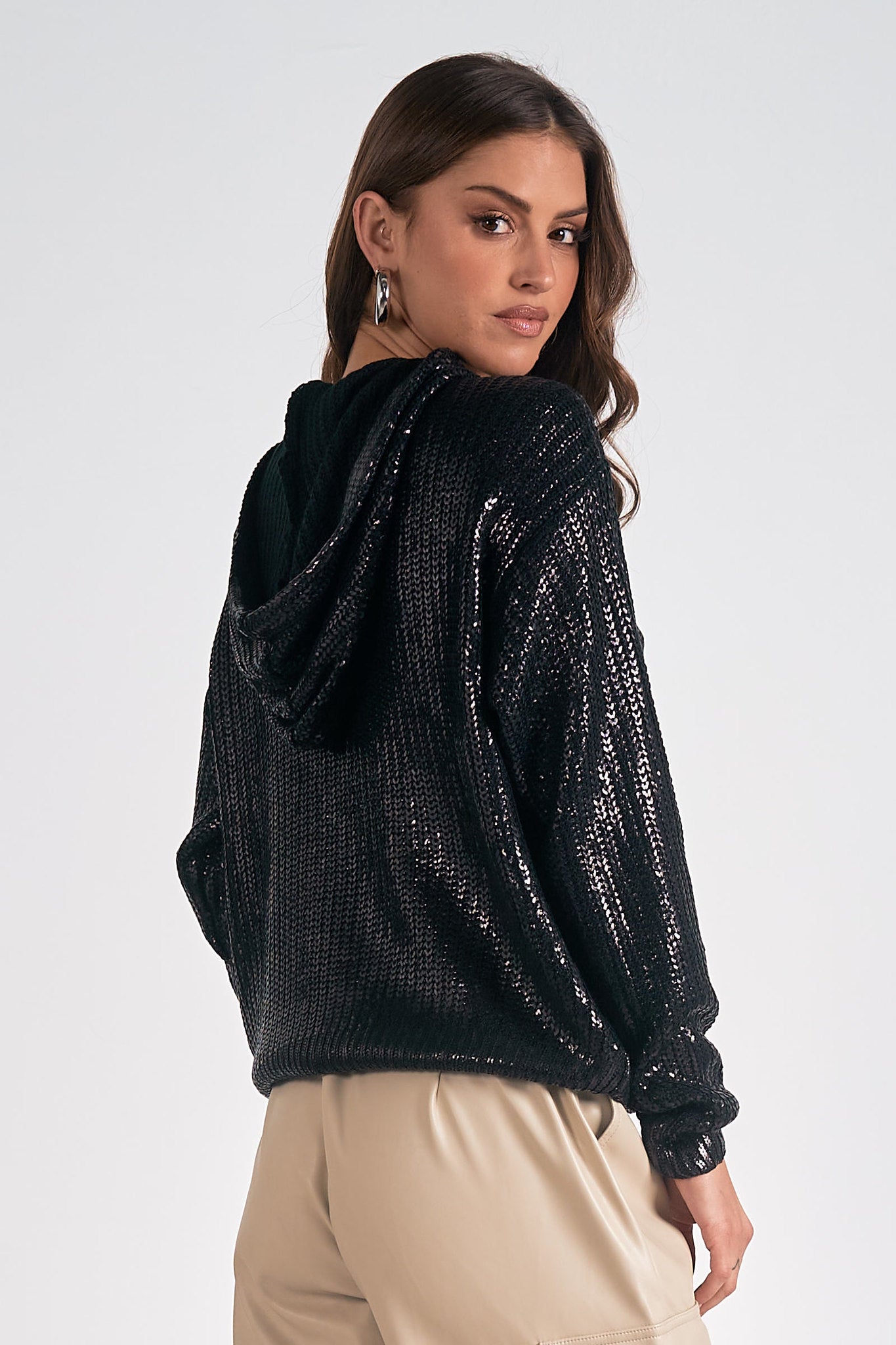 Coated Cable Sweater Hoodie