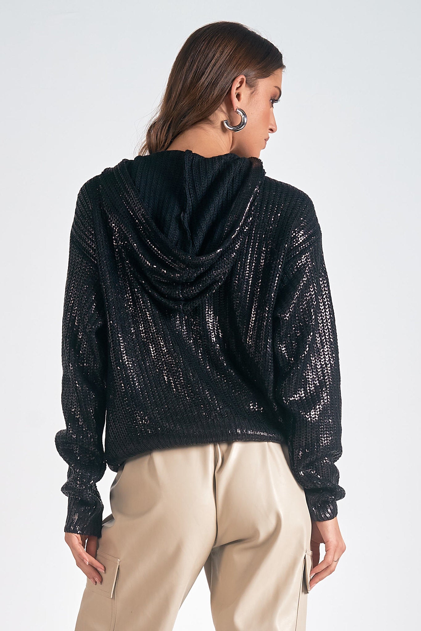 Coated Cable Sweater Hoodie