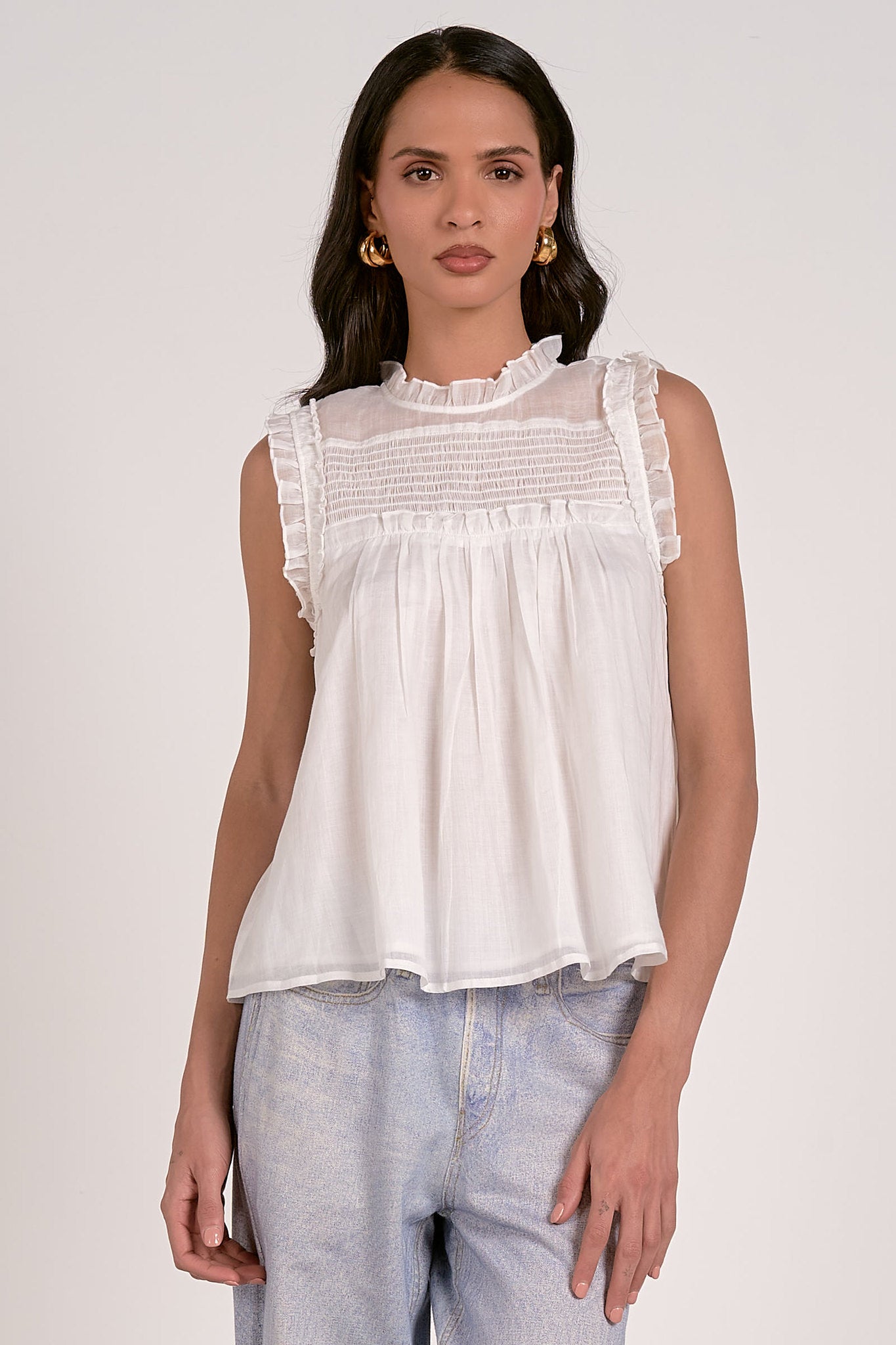 Ruffle Trim Sleeveless Blouse