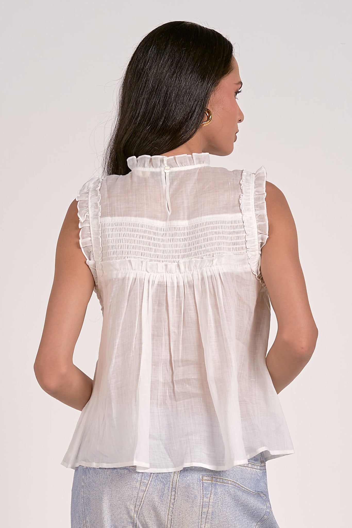 Ruffle Trim Sleeveless Blouse