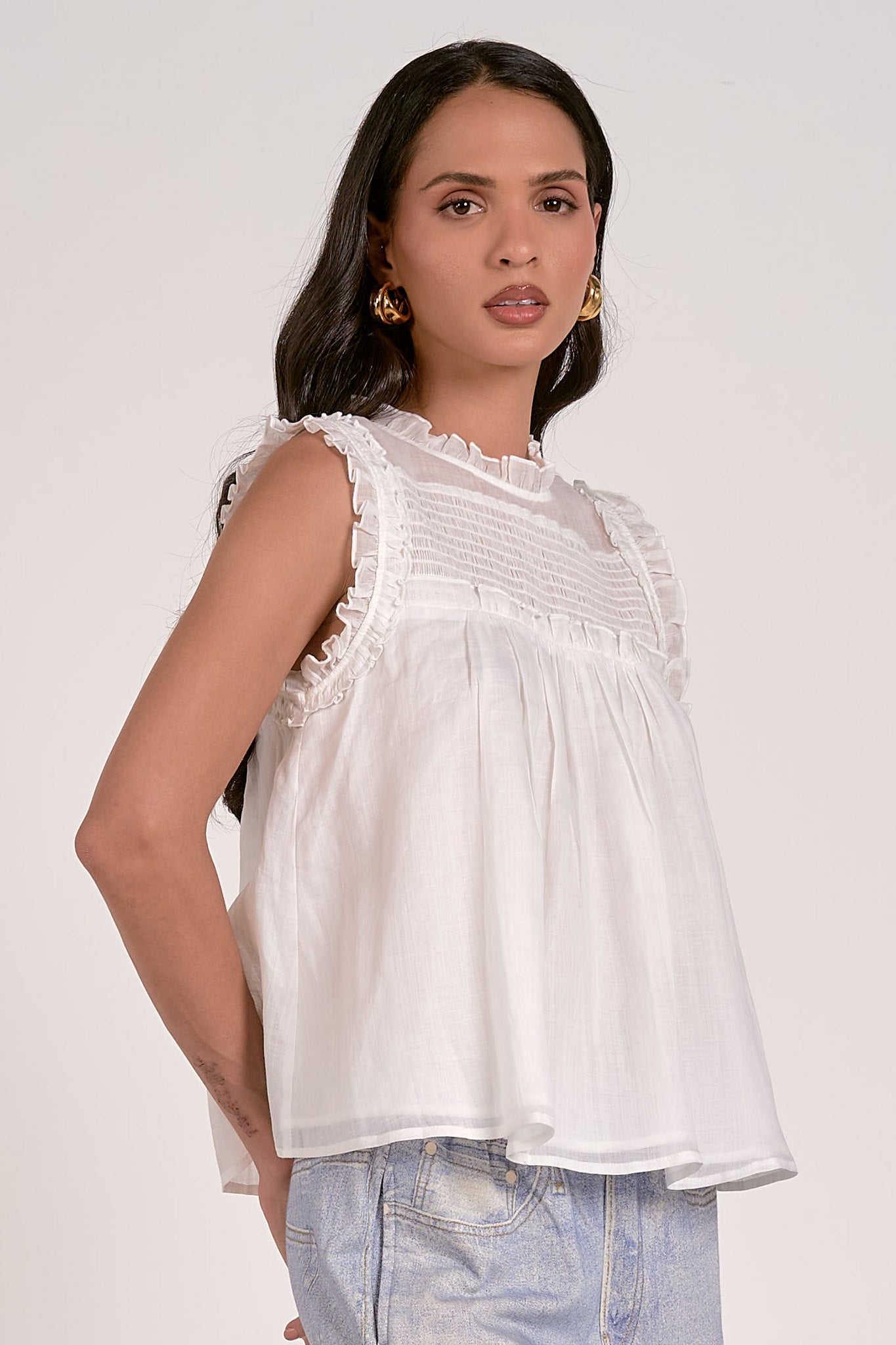 Ruffle Trim Sleeveless Blouse