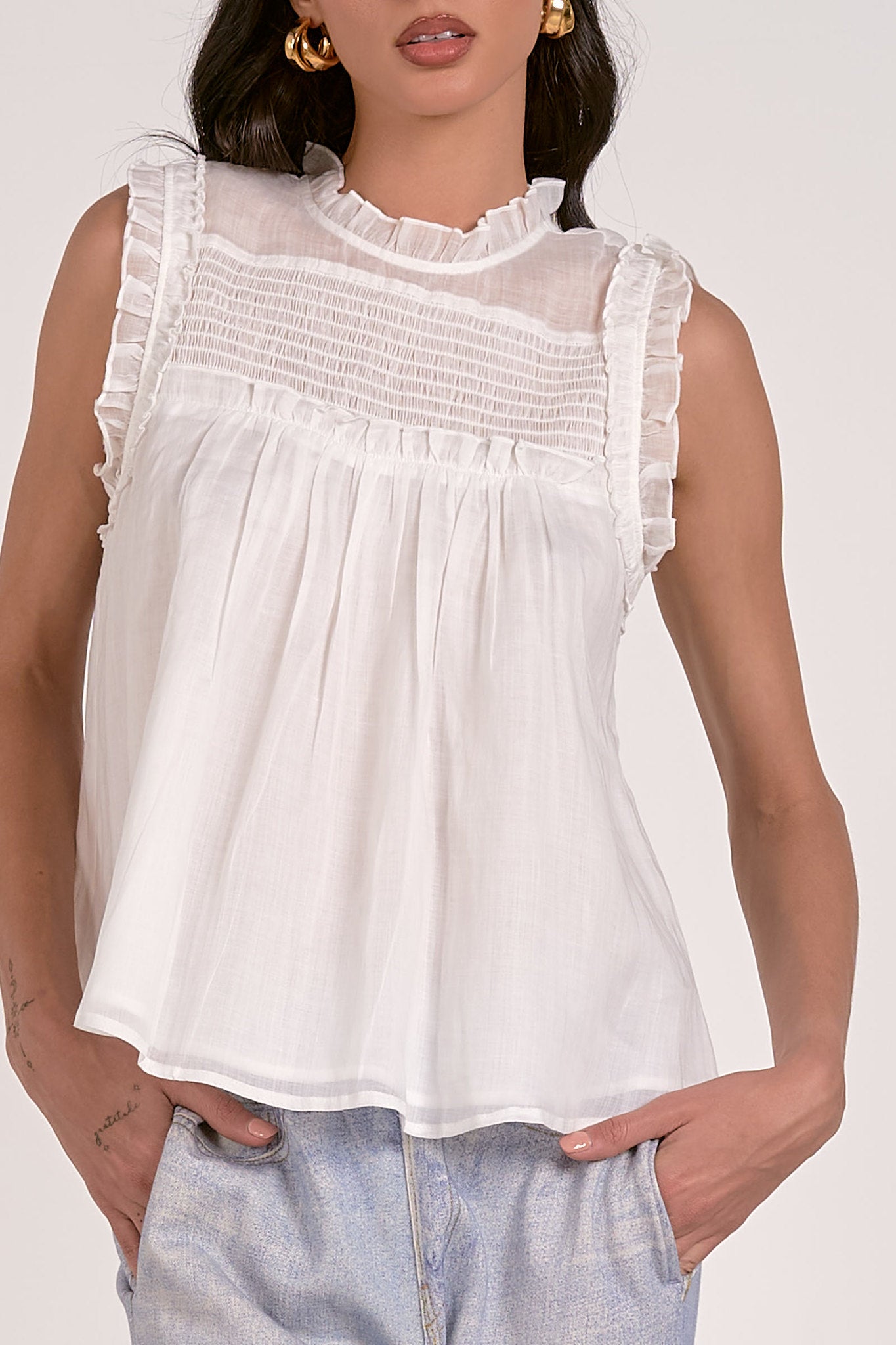Ruffle Trim Sleeveless Blouse
