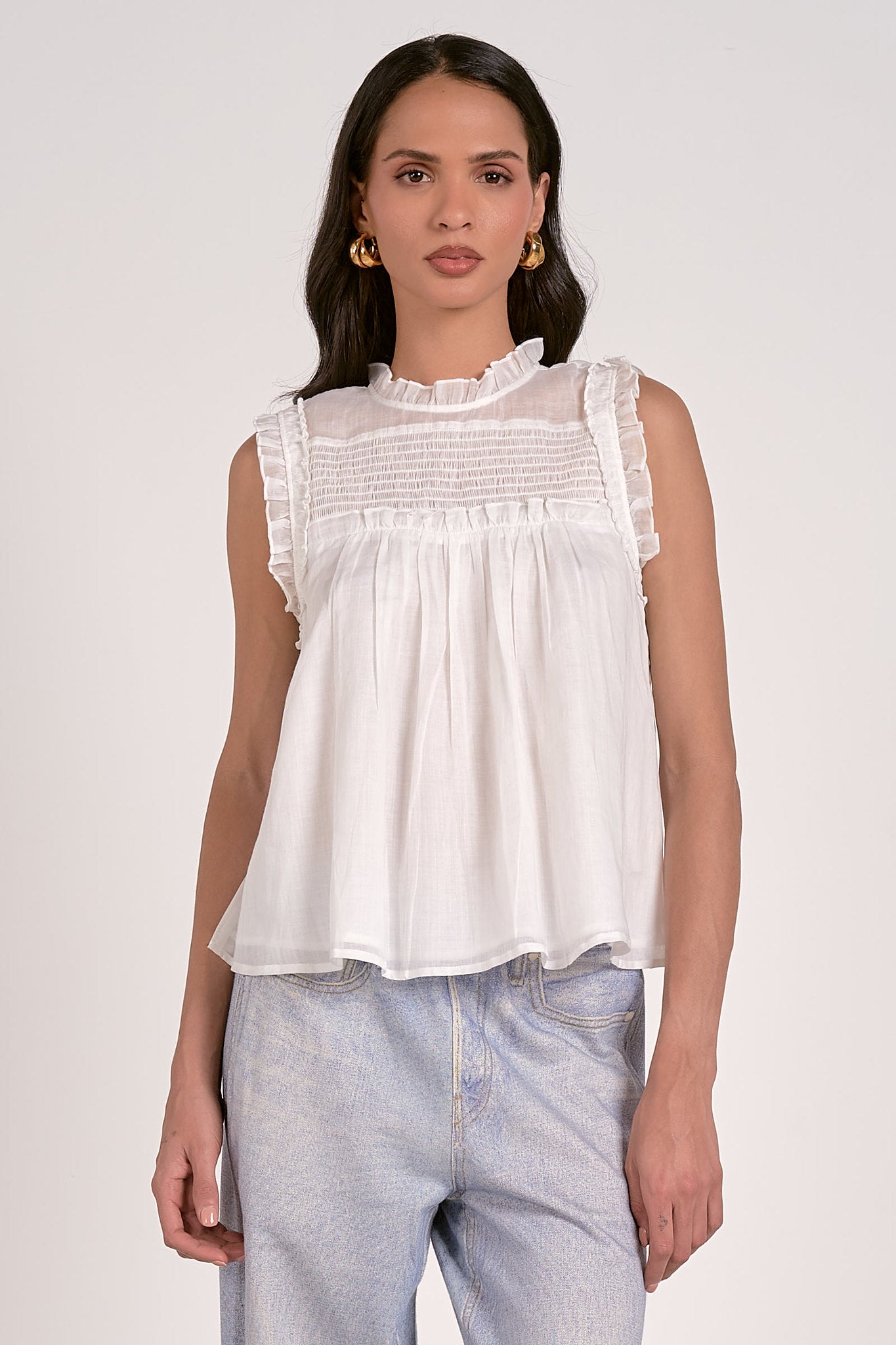Ruffle Trim Sleeveless Blouse