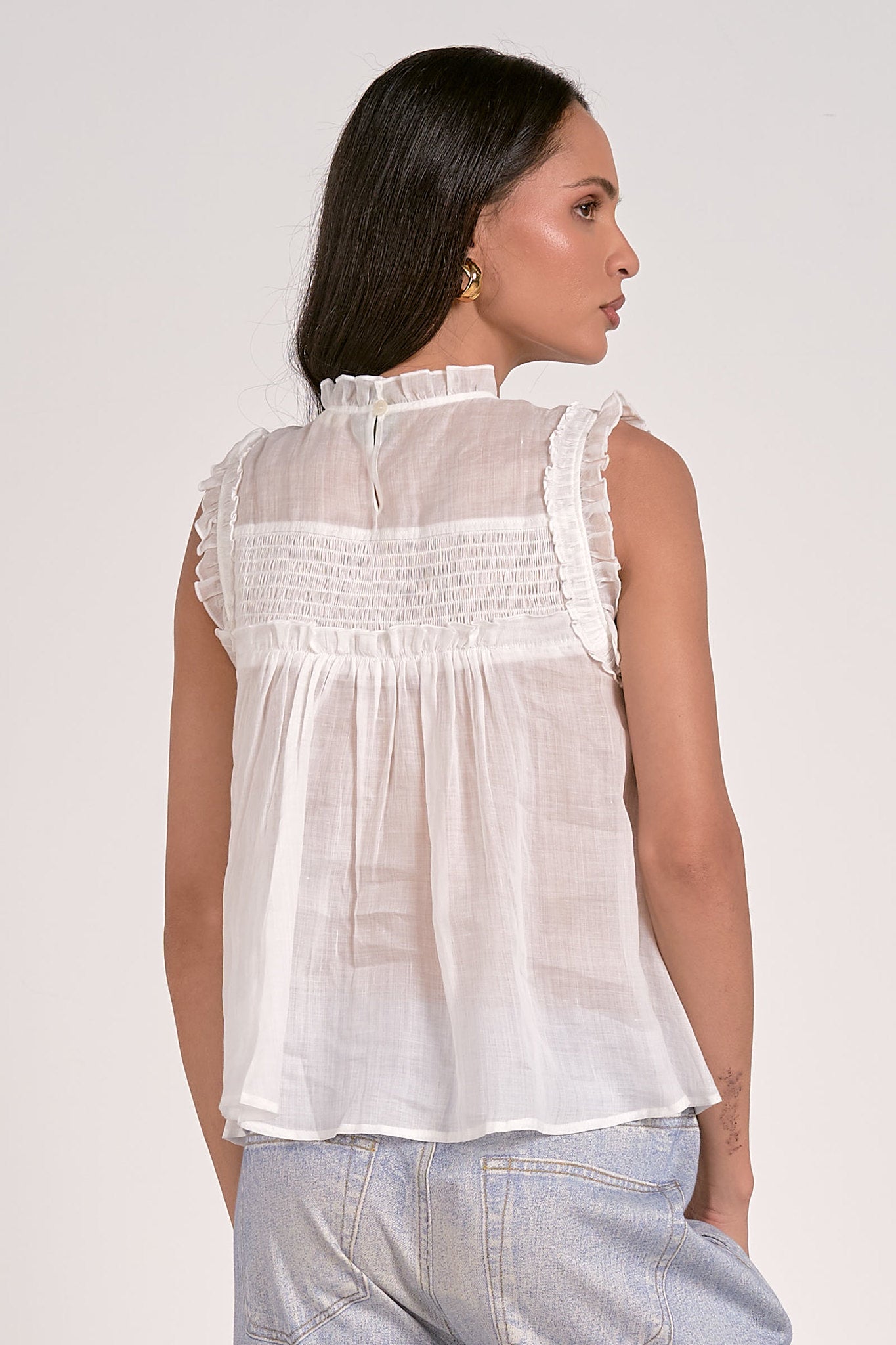 Ruffle Trim Sleeveless Blouse