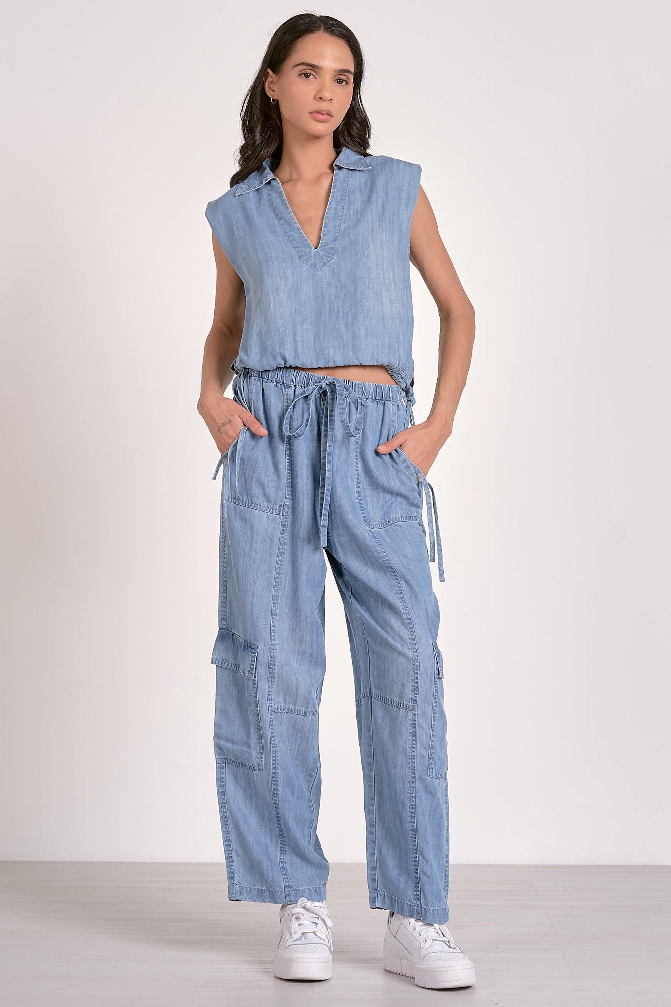 Chambray Cargo Pants