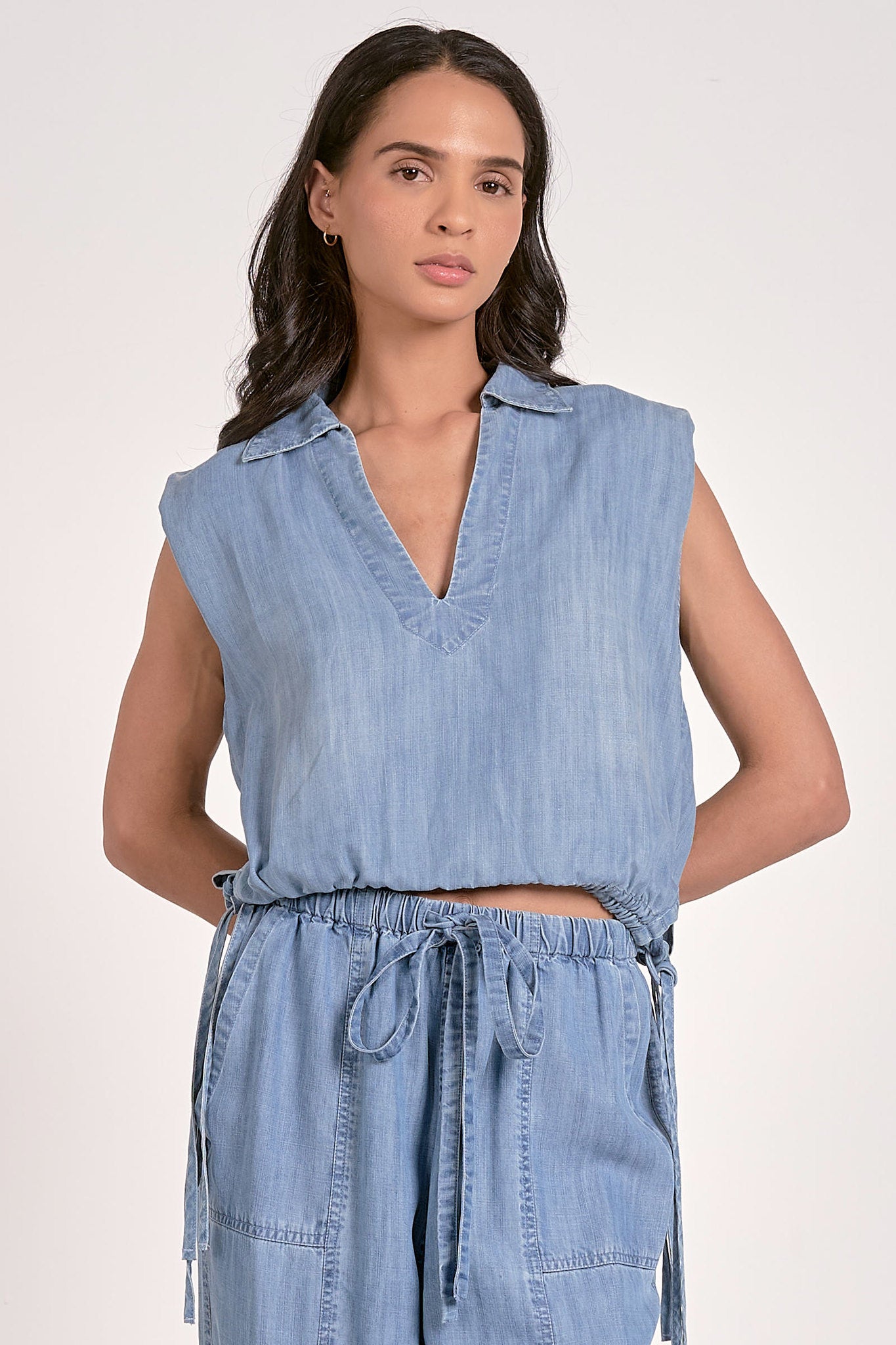 Chambray Cinch Waist Top