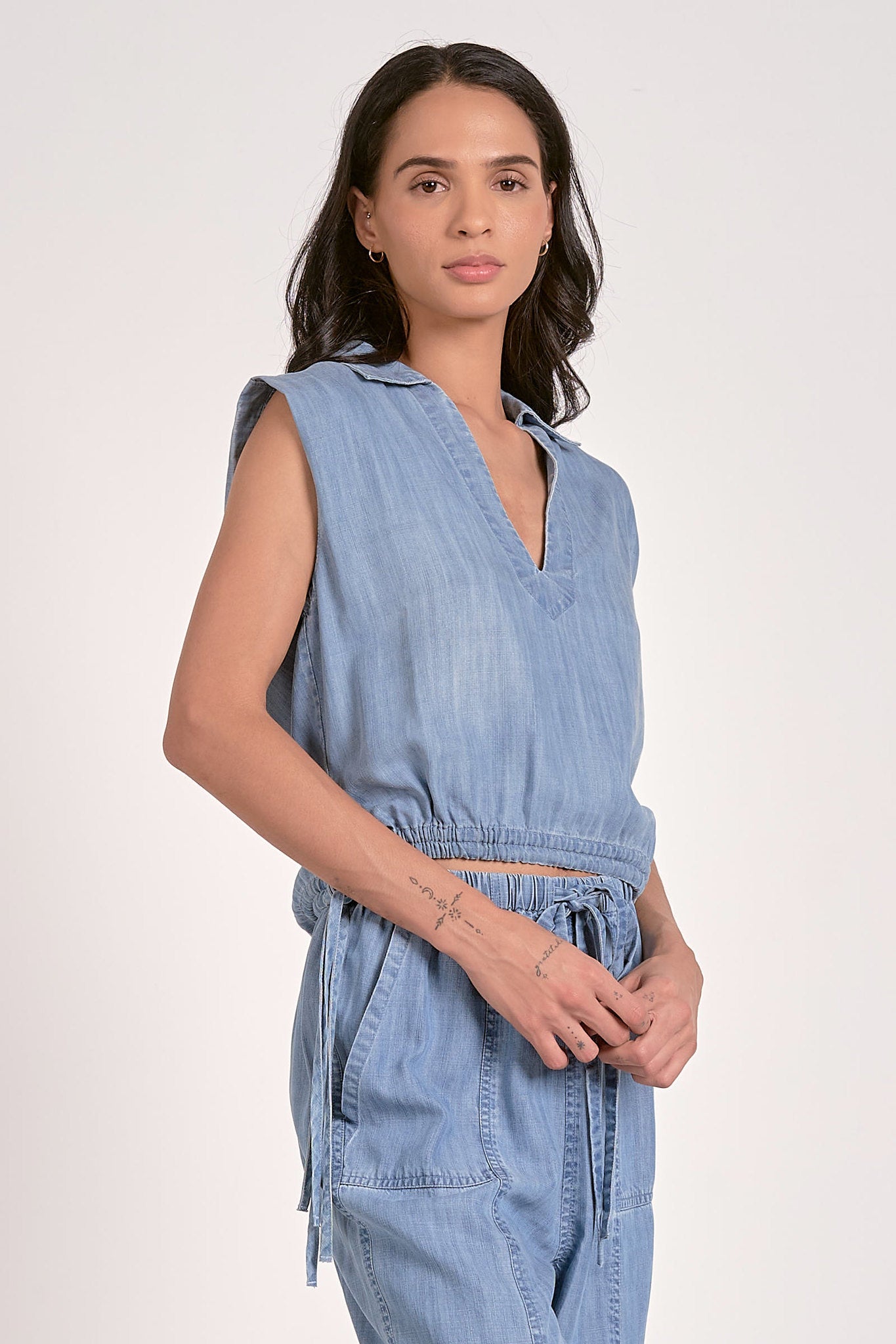 Chambray Cinch Waist Top