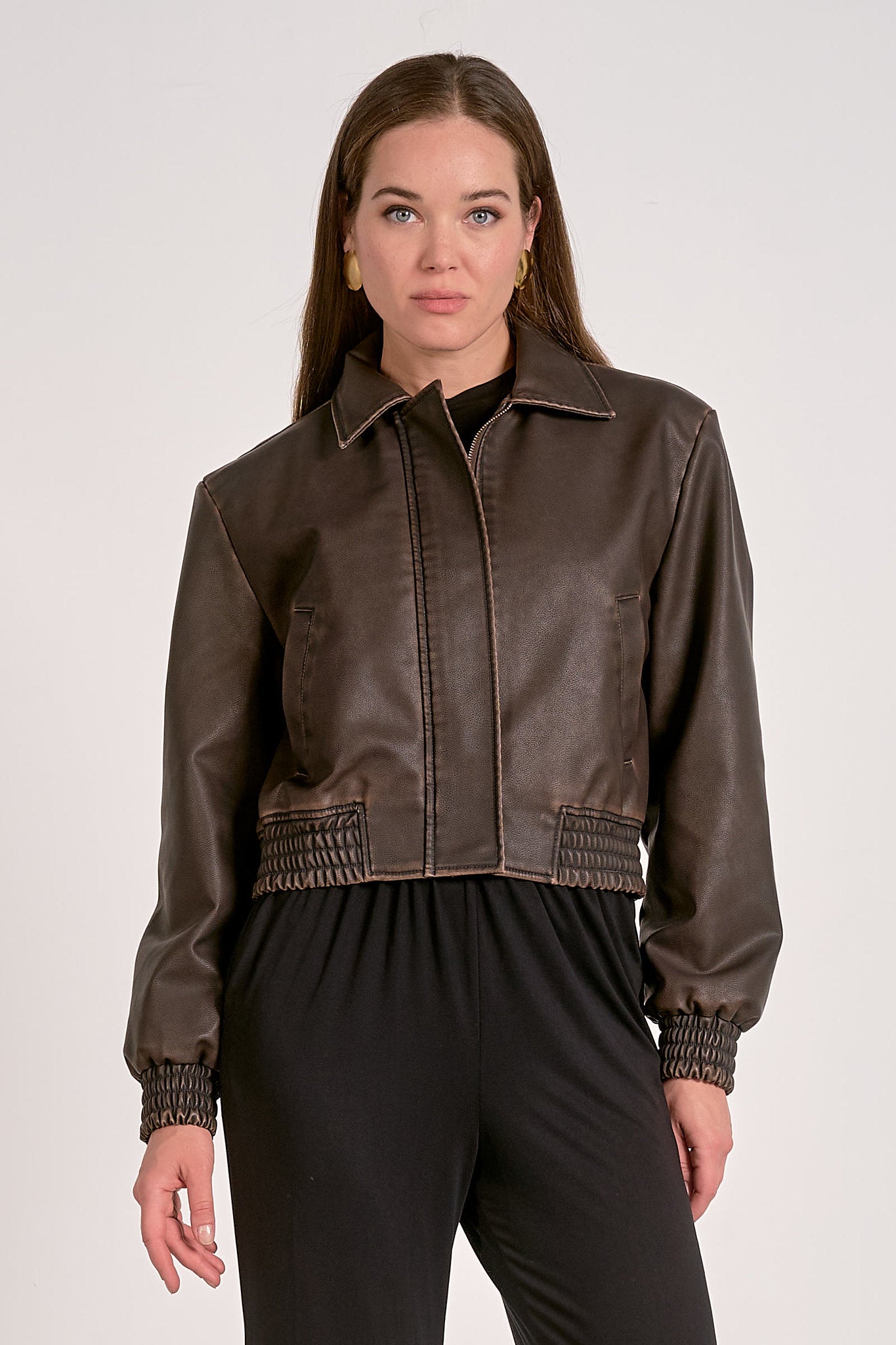 Faux Leather Bomber Jacket