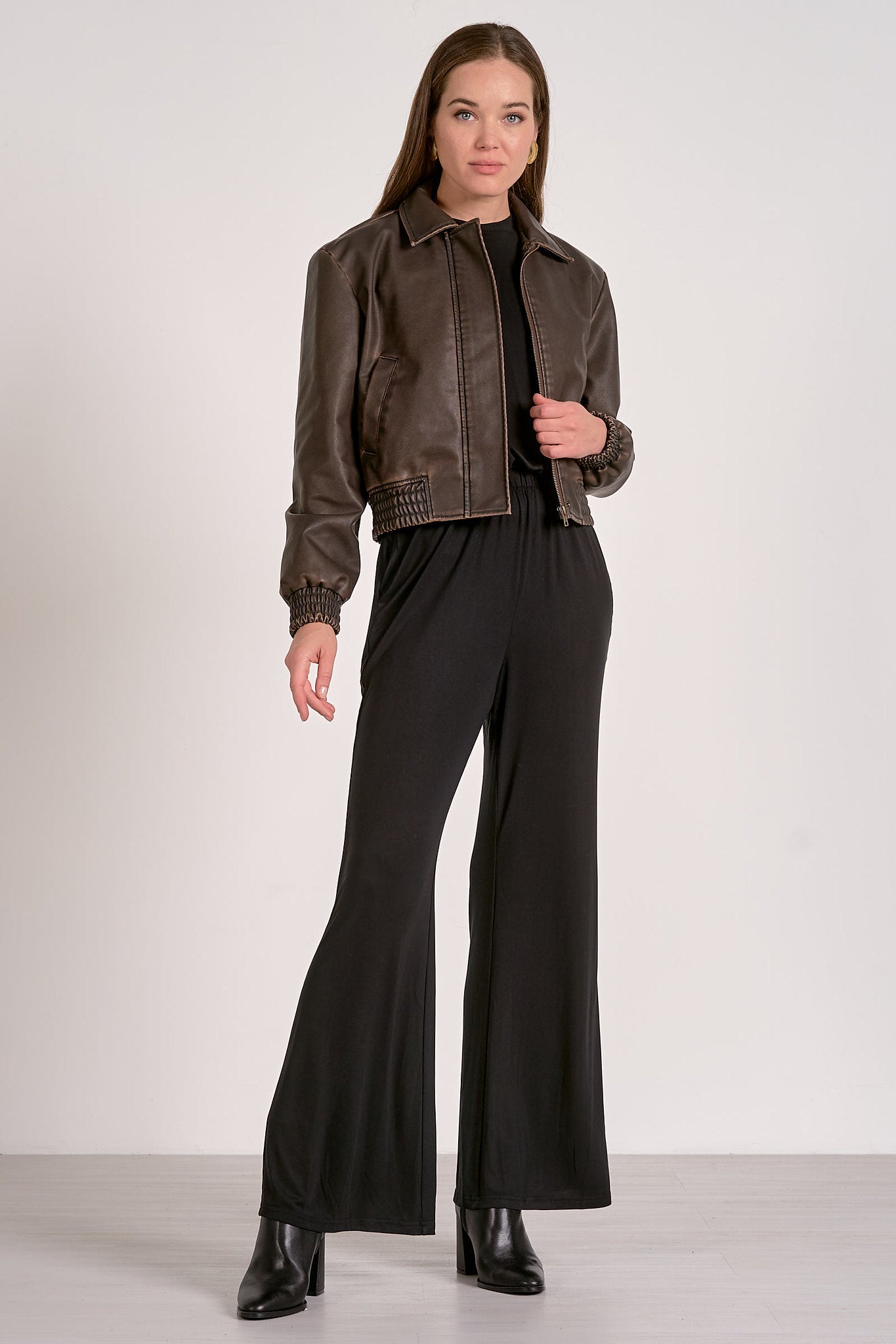 Faux Leather Bomber Jacket
