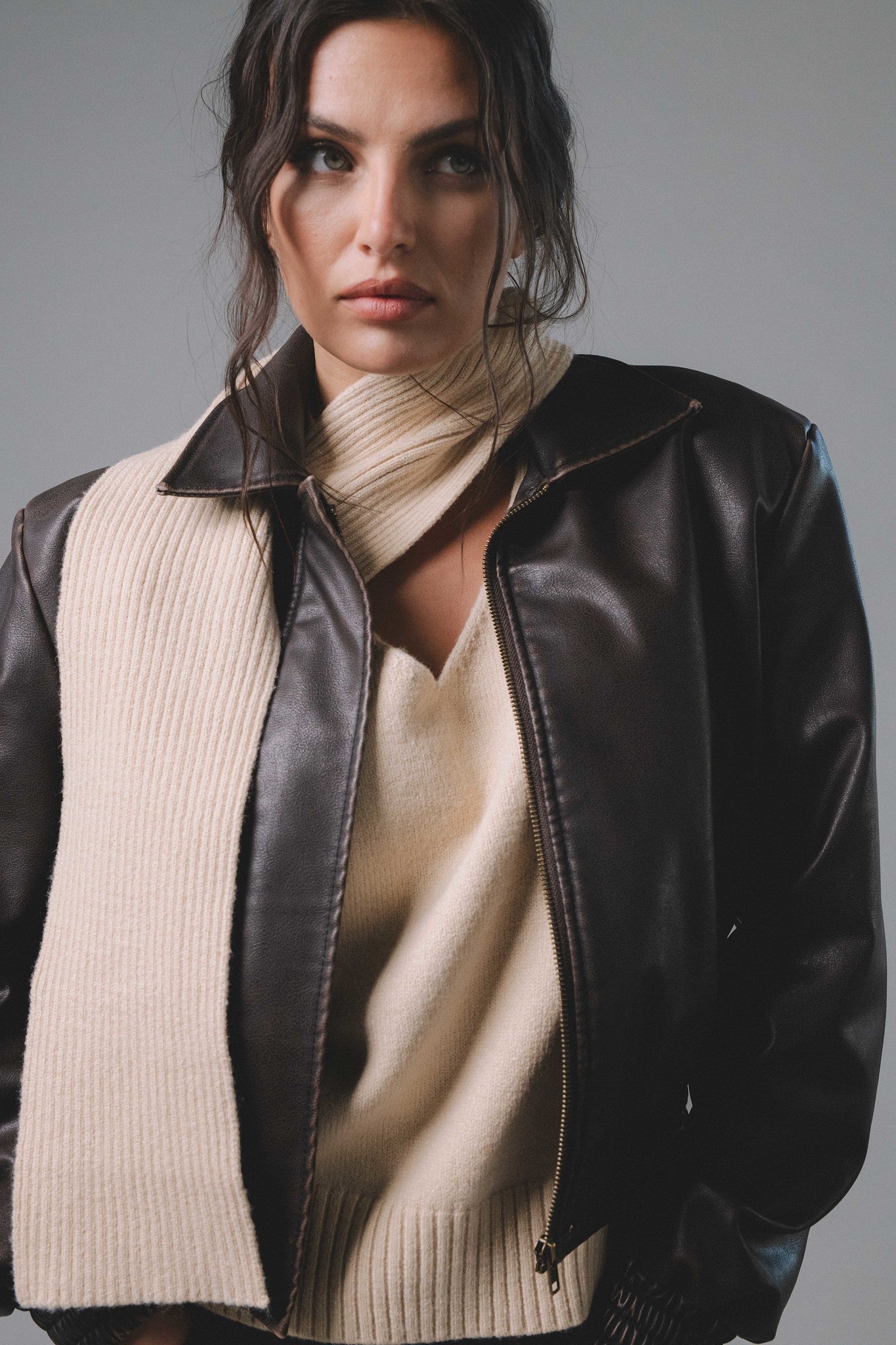 Faux Leather Bomber Jacket