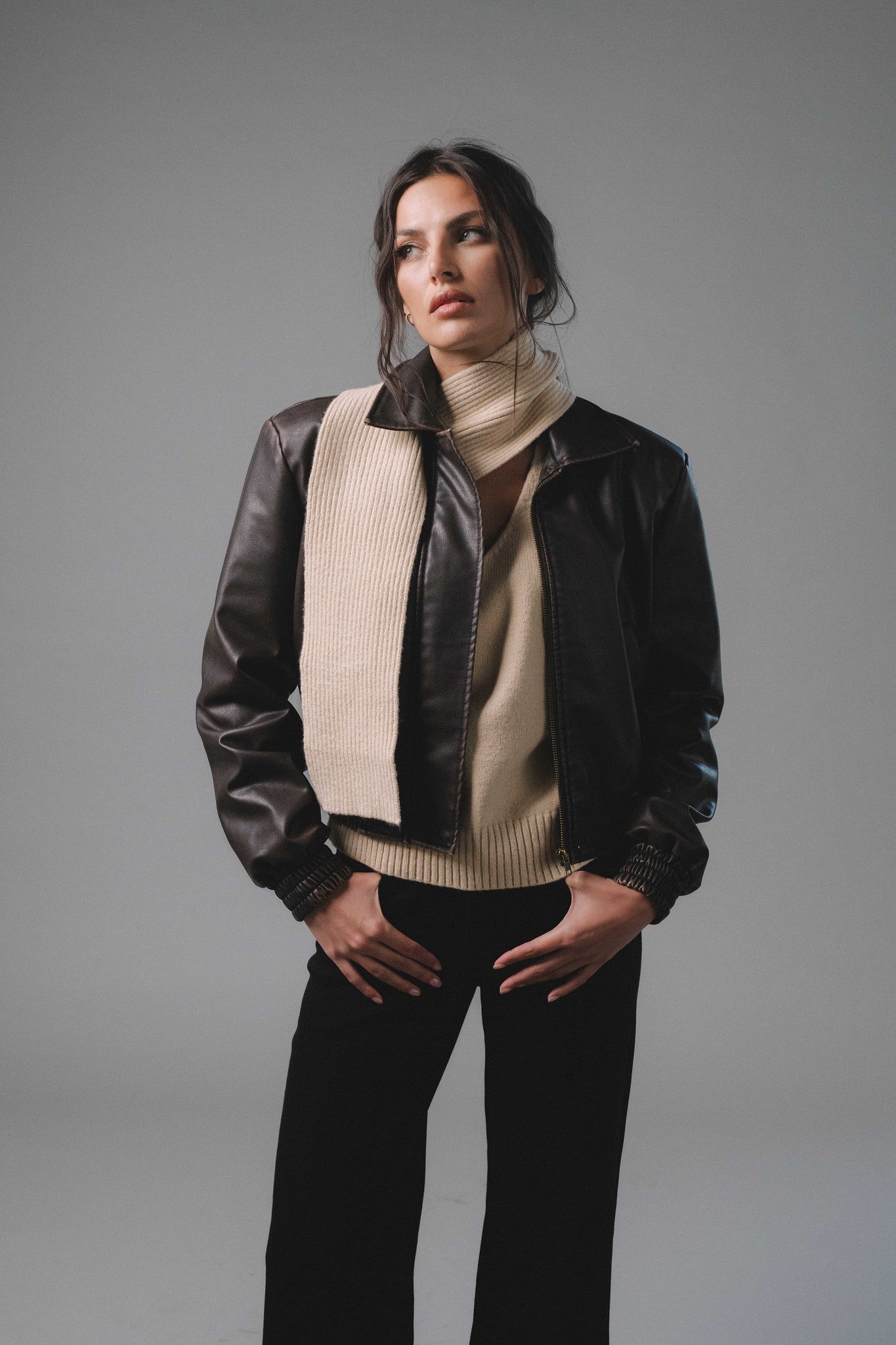 Faux Leather Bomber Jacket