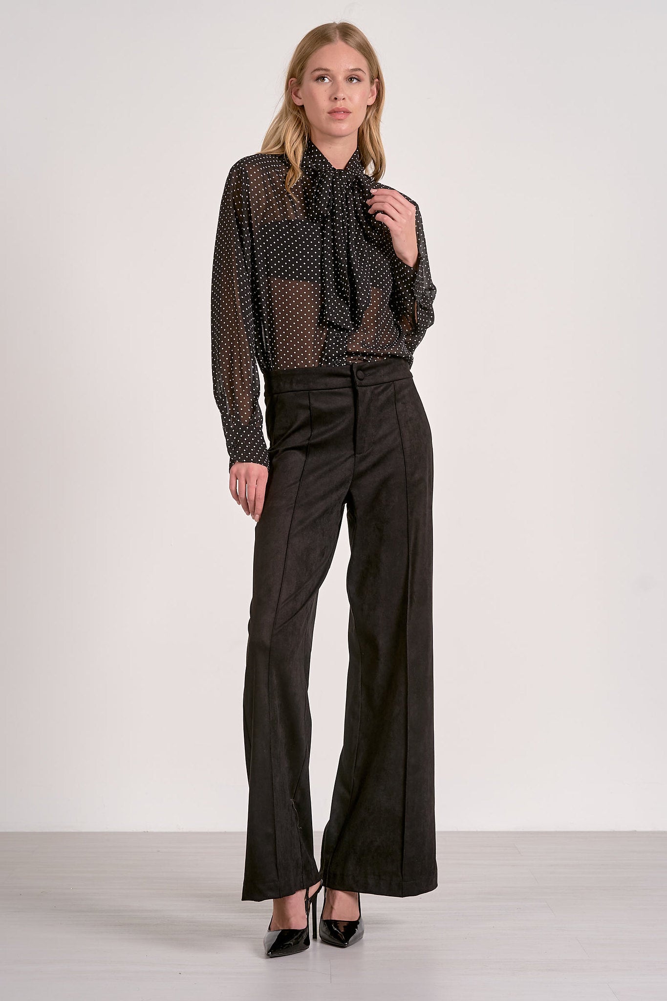 Polka Dot Bow Tie Blouse