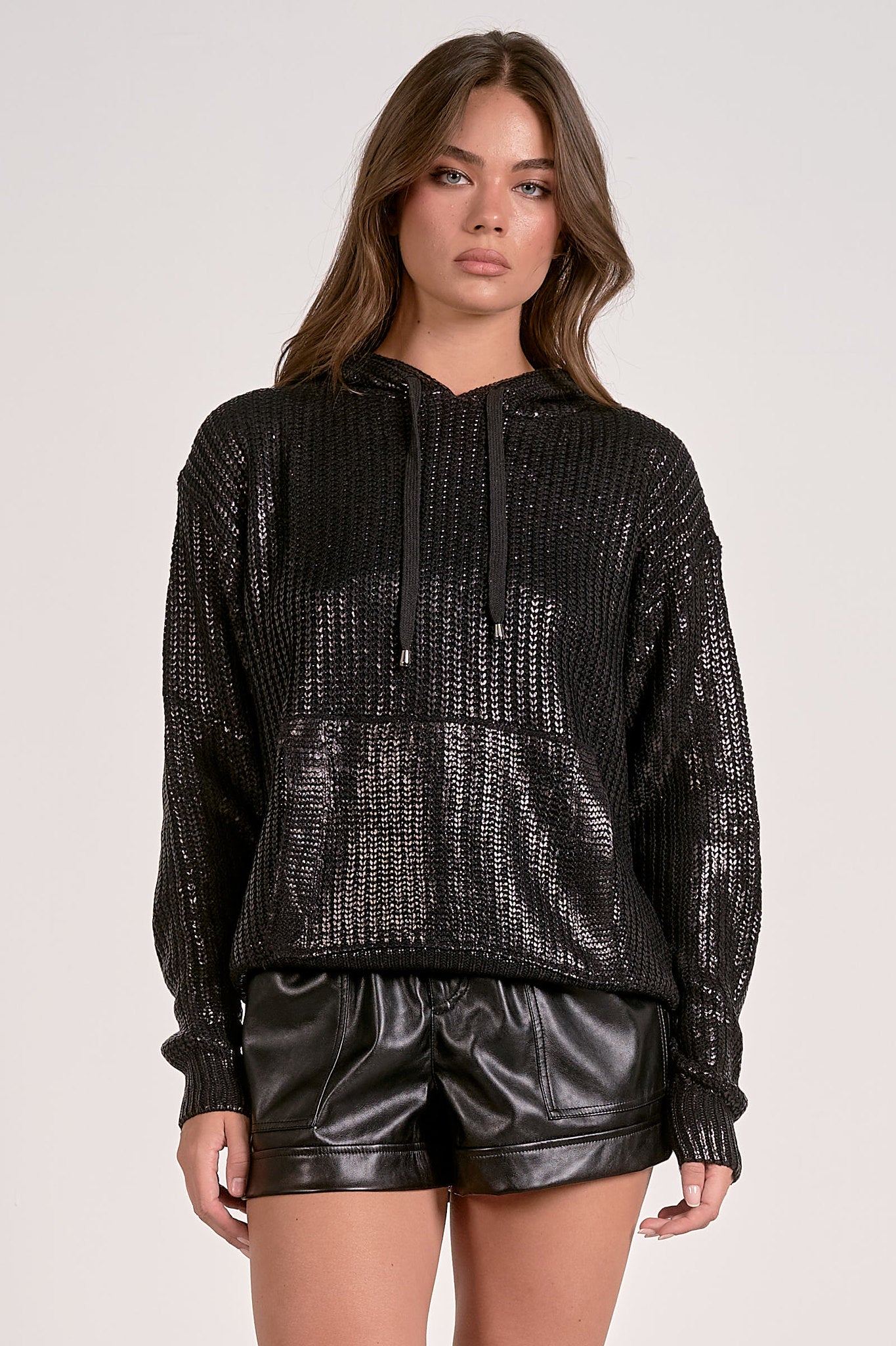 Coated Cable Sweater Hoodie