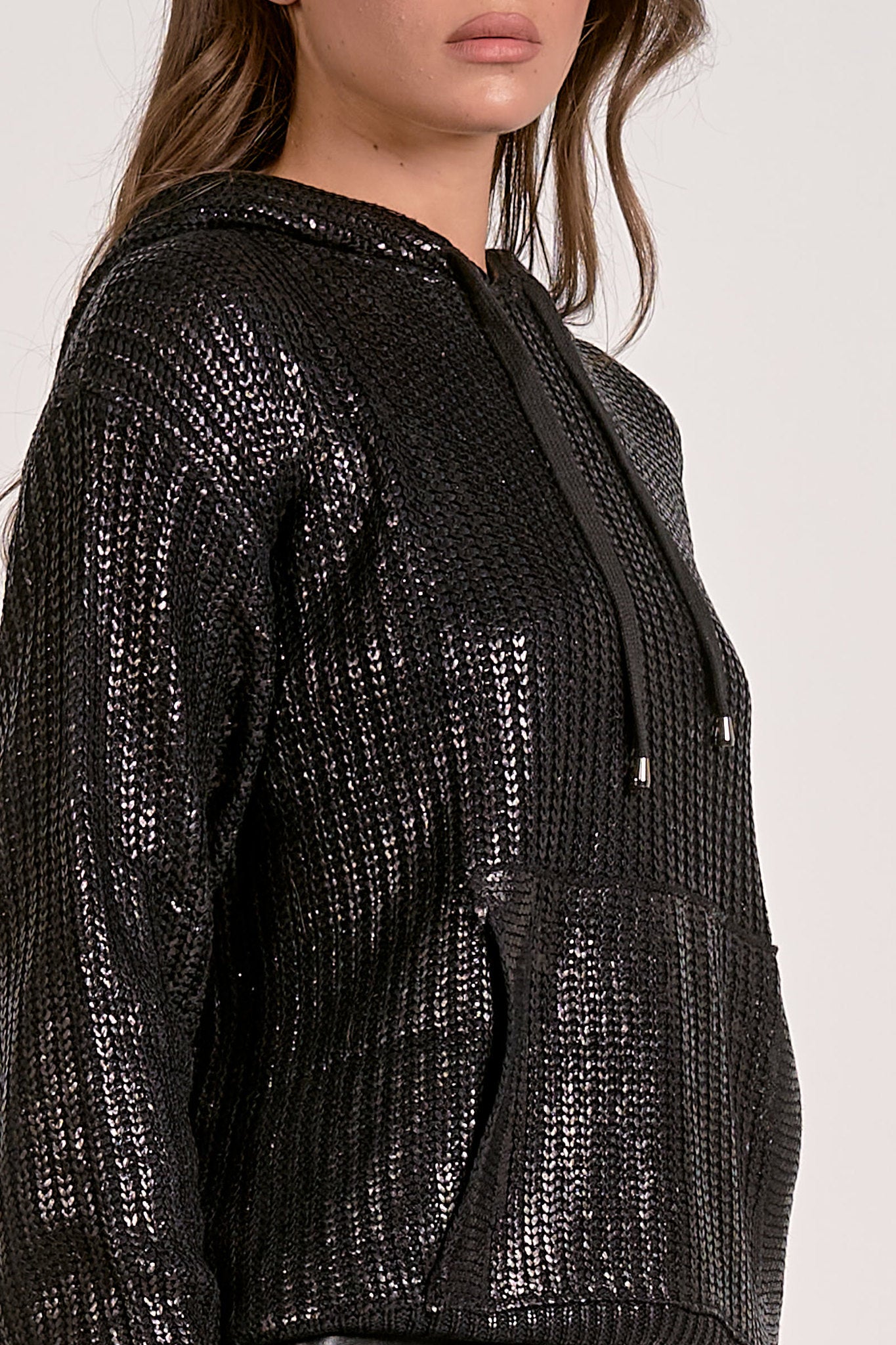 Coated Cable Sweater Hoodie