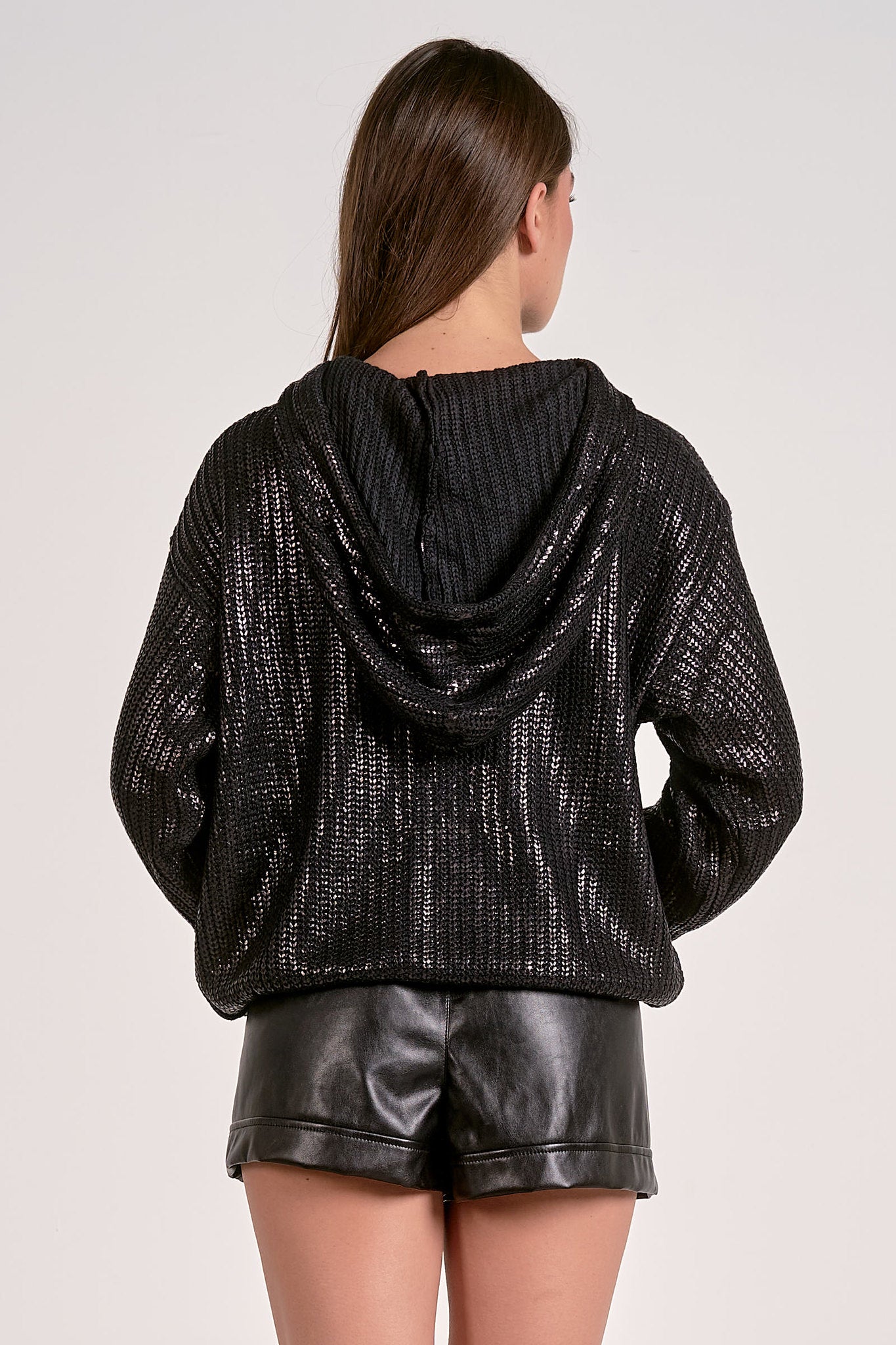 Coated Cable Sweater Hoodie