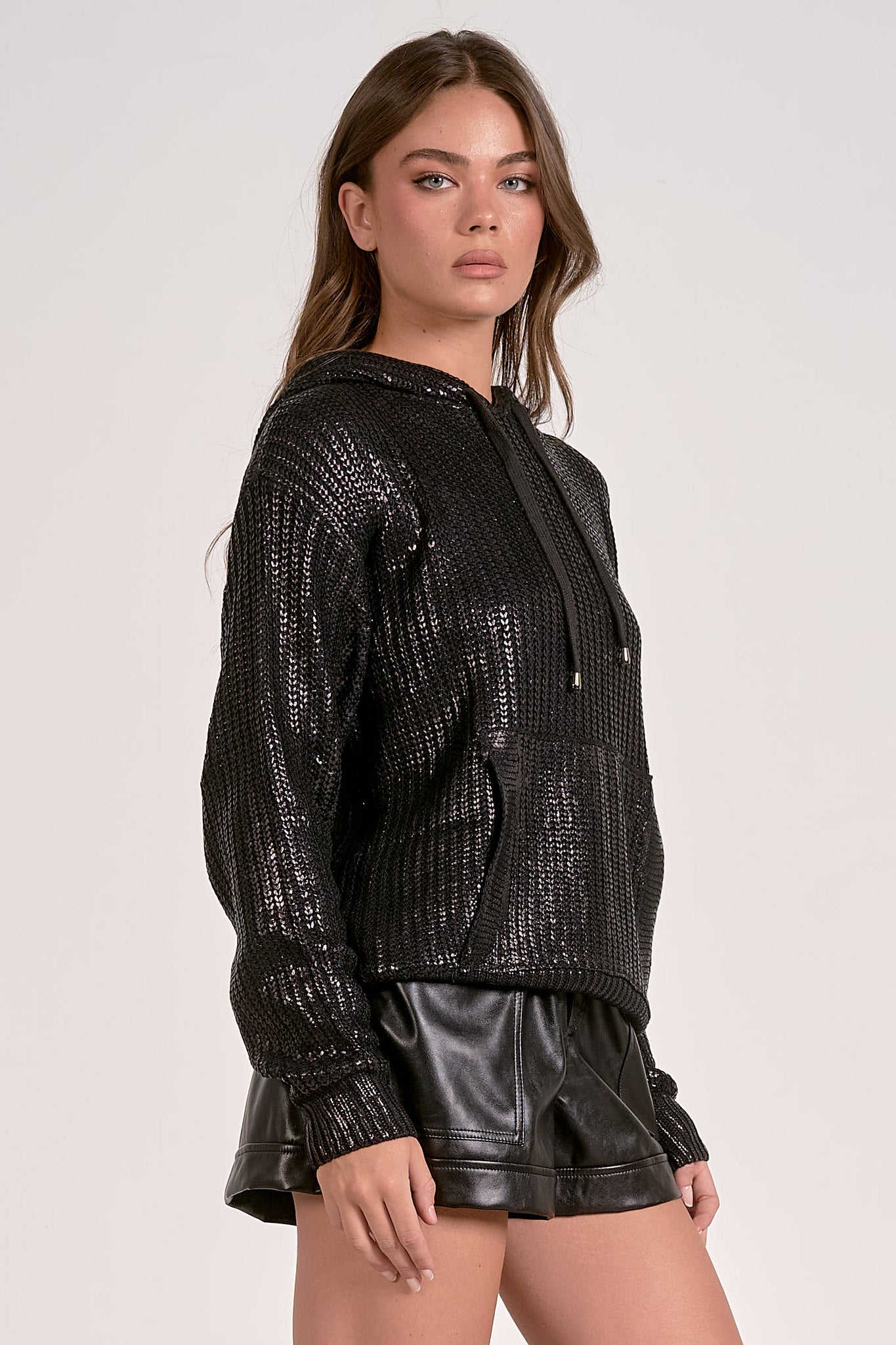 Coated Cable Sweater Hoodie