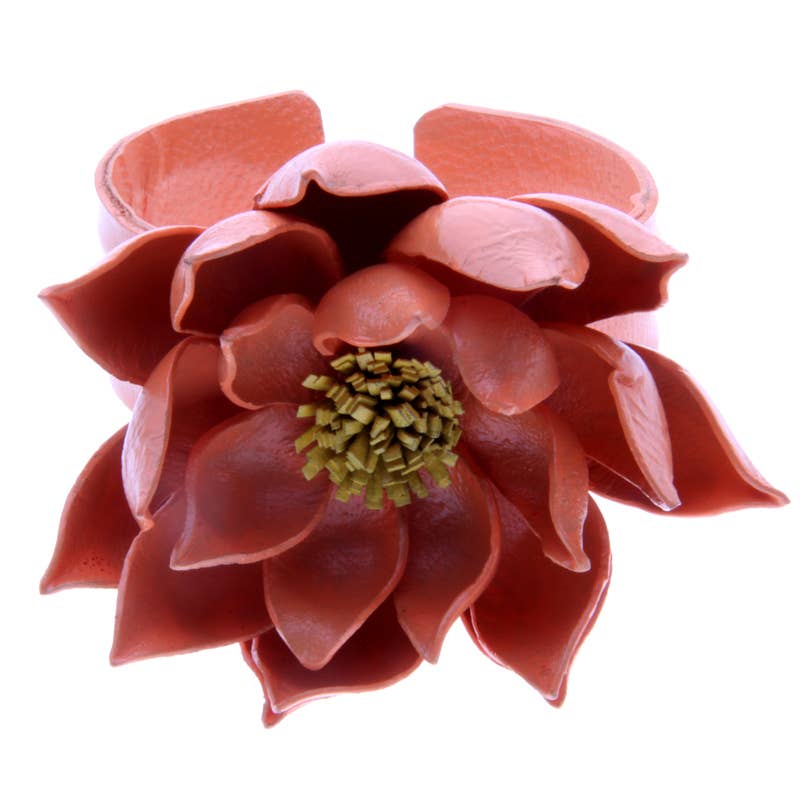 Leather Lotus Flower Cuff Bracelet