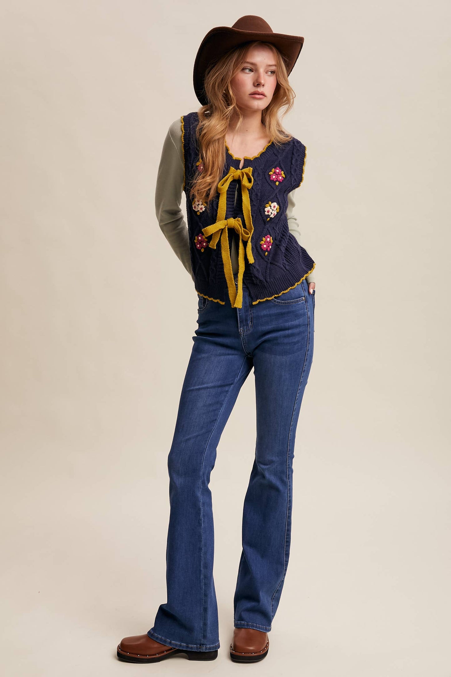 Bow-Tie Floral Knit Vest