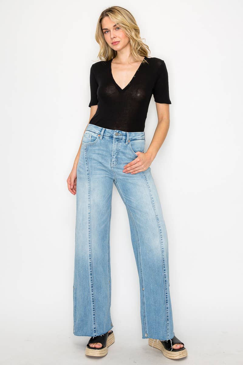 Front Seam Cuffed Wide Leg Jeans