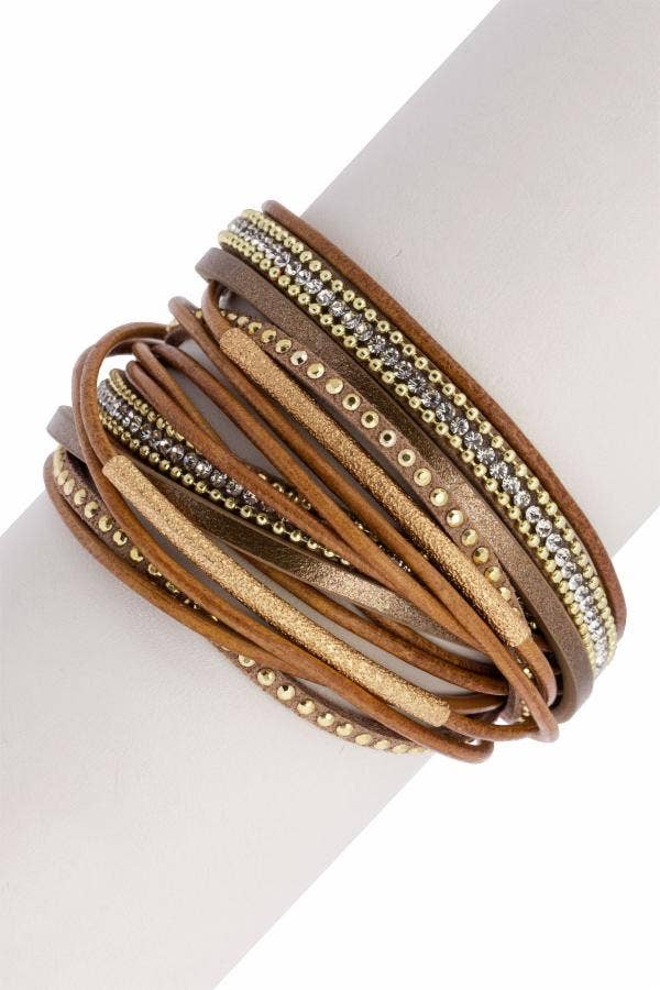 Leather Crystal Double Wrap Bracelet
