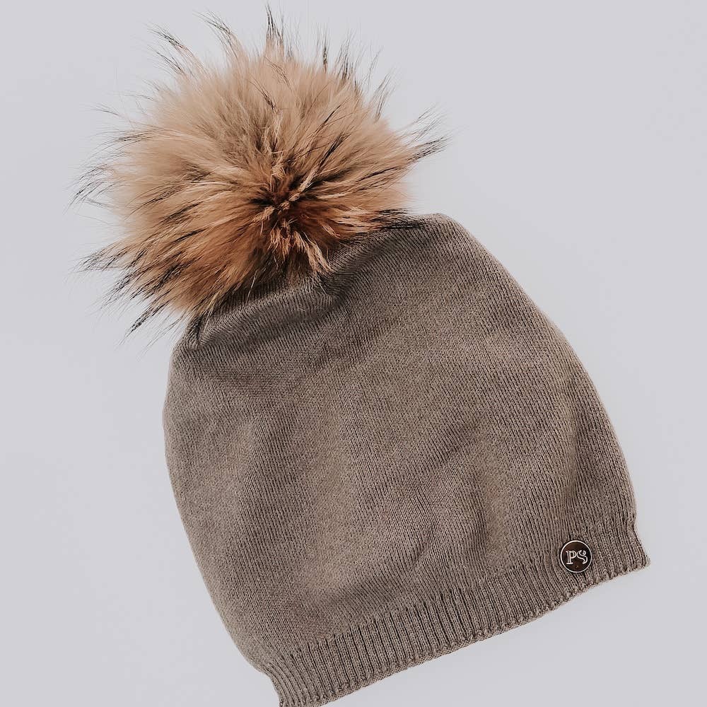 Angora Fur Pom Slouchy Beanie