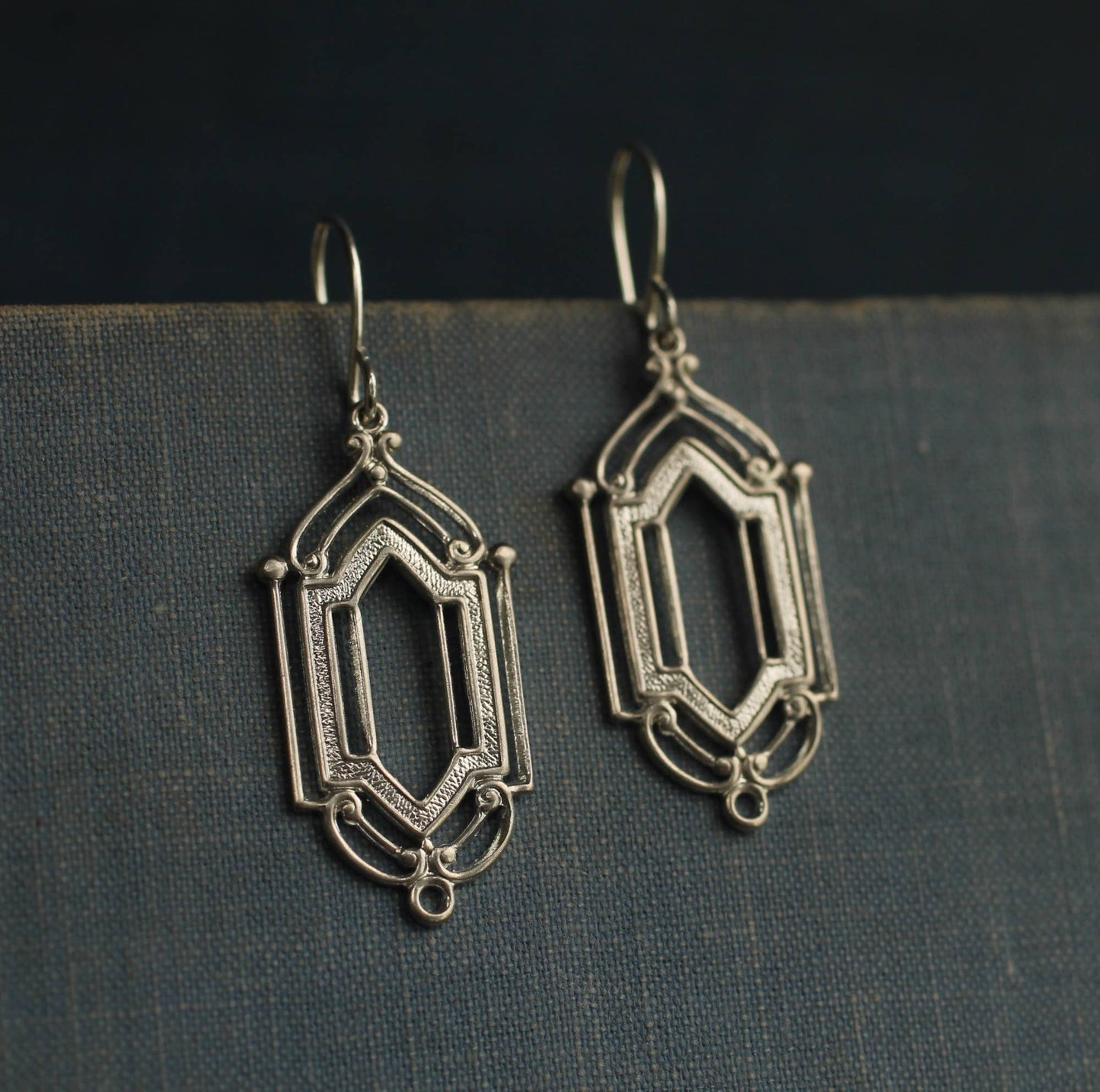 Art Deco Silver Gate Drop Earrings