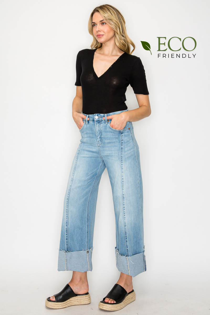 Front Seam Cuffed Wide Leg Jeans