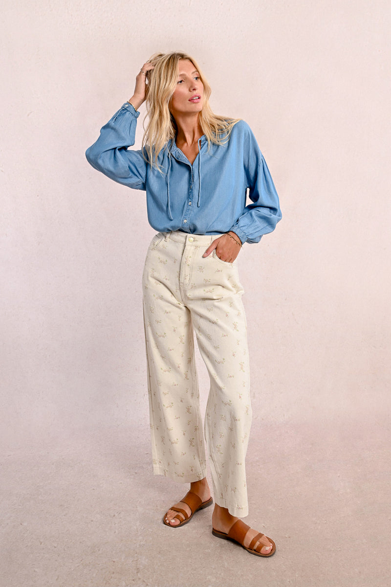 Flower Print Twill Pants