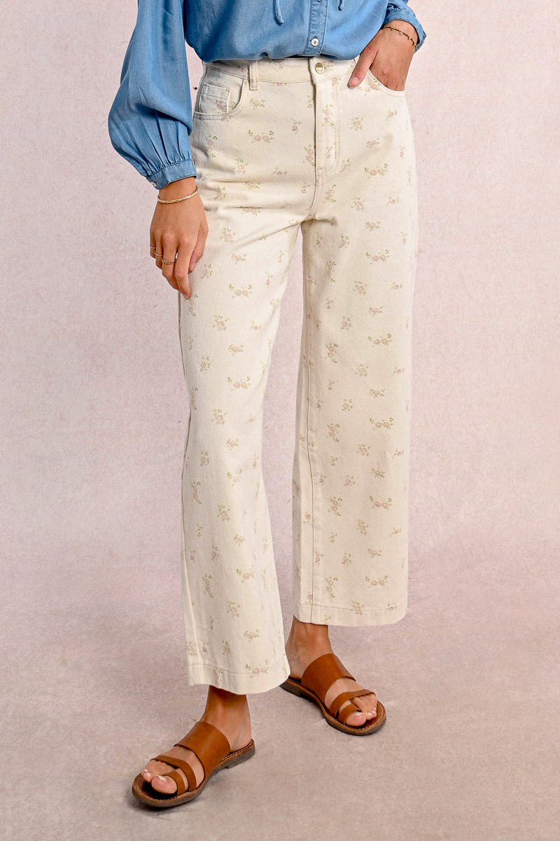 Flower Print Twill Pants