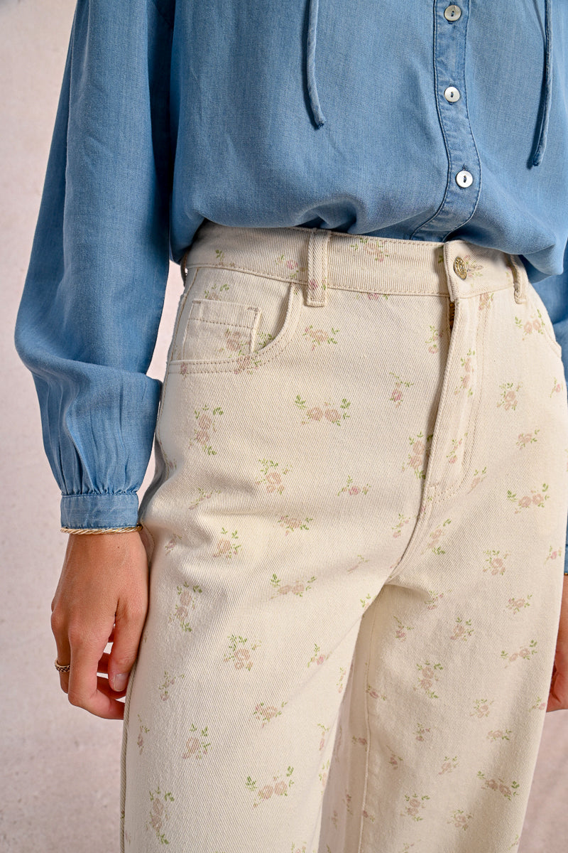 Flower Print Twill Pants