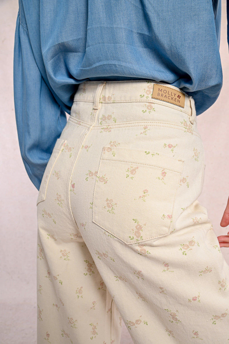 Flower Print Twill Pants