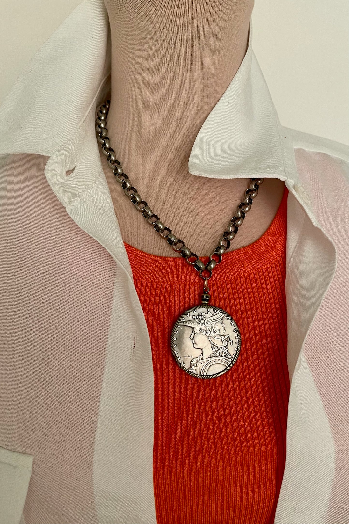 No. 3 Antiqued Silver French Madagascar Coin Necklace