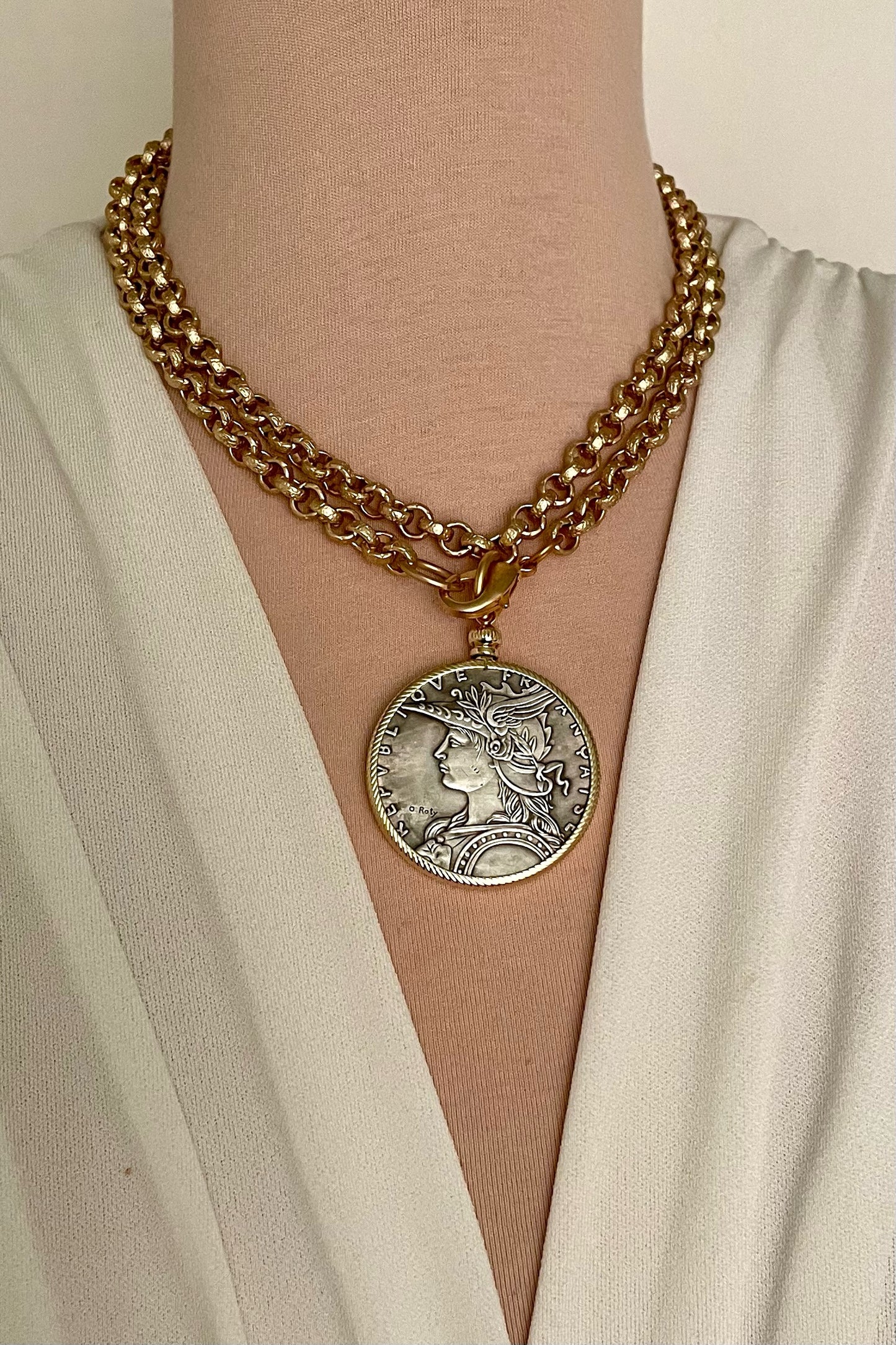 No. 4 Antiqued Silver French Madagascar Coin Necklace