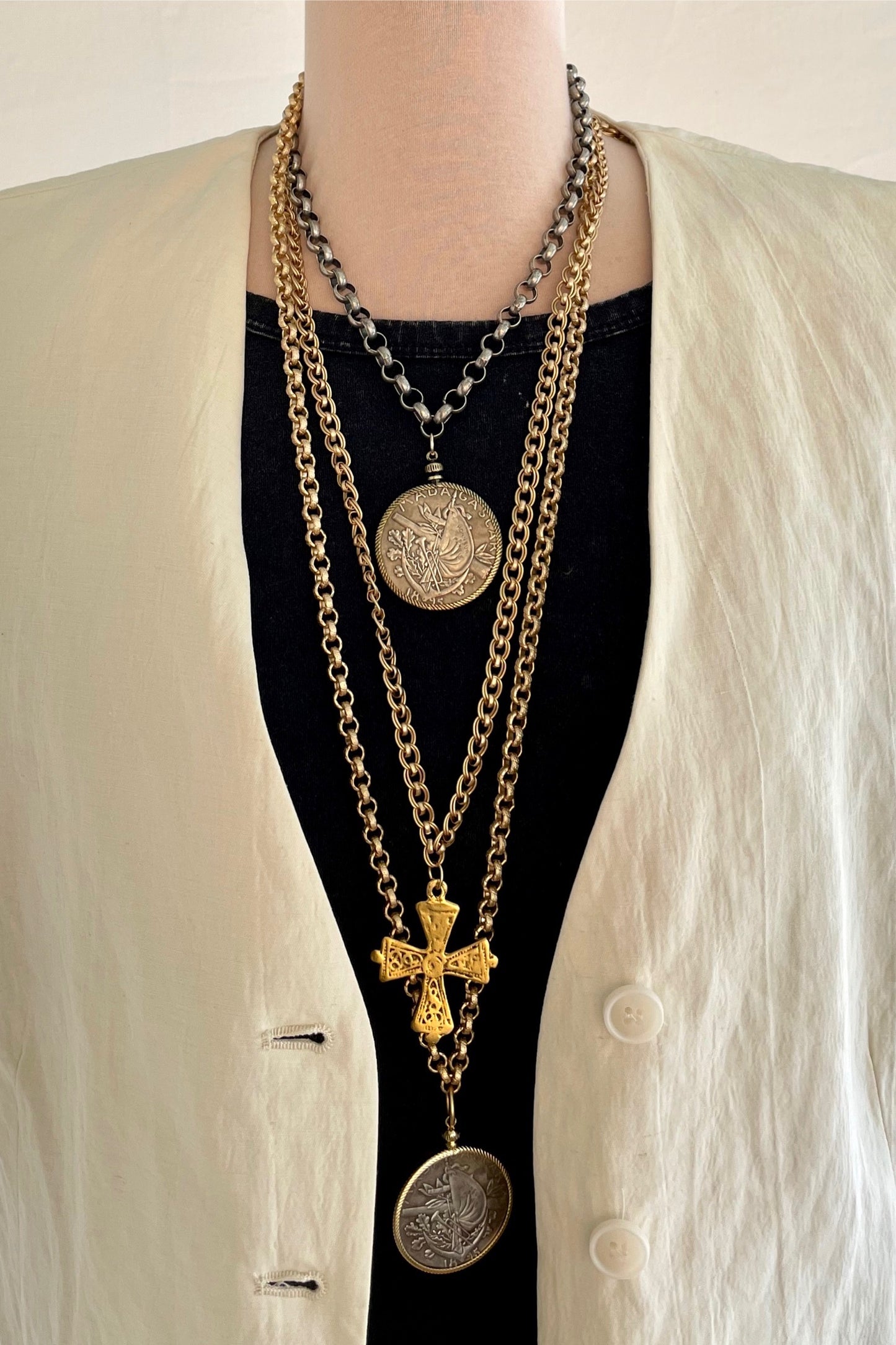 No. 4 Antiqued Silver French Madagascar Coin Necklace